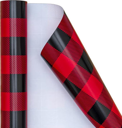 WRAPAHOLIC 30 Inch Christmas Wrapping Paper Roll - Black and Red Plaid Design for Christmas, Holiday, Party, Celebration - 30 Inch x 33 Feet