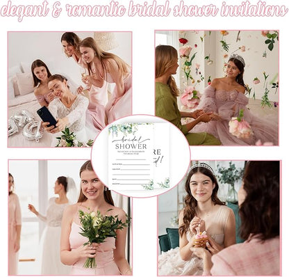 25 Set Greenery Bridal Shower Party Invitations with Envelopes, Spring Botanical Wedding Bridal Shower Party Supplies Invitation Cards-A14