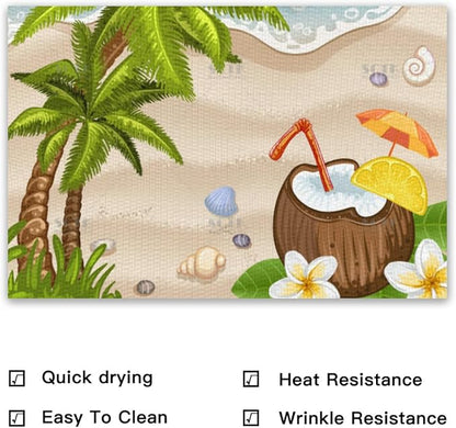 Placemats Set of 4 Waterproof Oilproof Table Mats Summer Coconut Beach Washable Wipeable Heat Resistant Easy to Clean for Indoor Outdoor Party Kitchen Dining Table Decoration 12 * 18in
