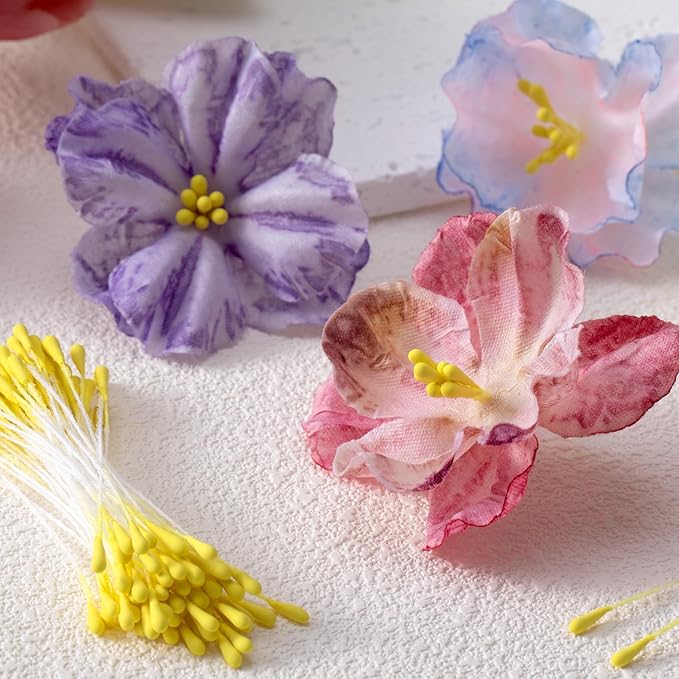 VARMDUKKE 800pcs Double Heads Handmade Flower Stamens, 2 mm Pearl Stamens for Flower Making, Artificial Floral Pistil for DIY Crafts, Wedding, Christmas Decoration (Yellow)