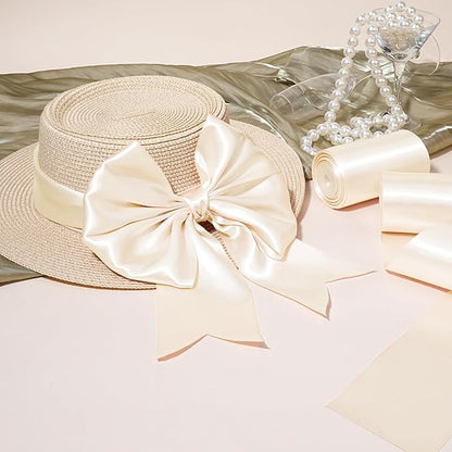 LaRibbons Nude Satin Ribbon 3 Inch 10 Yards Double Faced Luxury Nude Silk Ribbon for Gift Wrapping Flower Bouquets Bow Christmas Wedding Party Decoration Wreath Sash