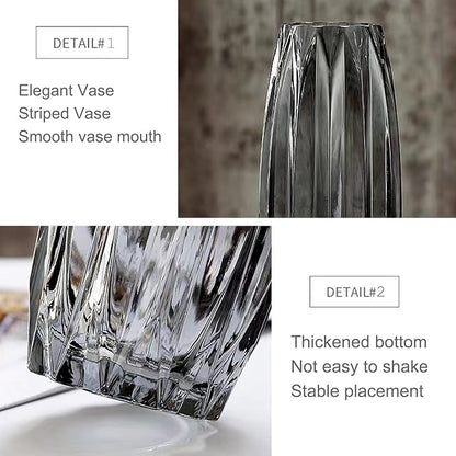 Large Flower Vase,11 inch,GIDARY Thickened Clear Ribbed Glass Vase for Bookshelf,Dinner Table,Indoor Office Desktop,Meeting Room,Home Christmas Day Decoration