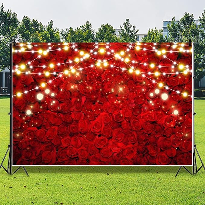 Leowefowa 6x4ft Red Rose Photo Backdrop Romantic Rose Floral Wall Background for Lover Sweet Valentine's Wedding Bridal Shower Mother's Day Sweet Party Banner Decor Photo Supplies Prop