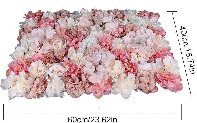 Flower Wall Panels 3D Flower Wall Backdrop, 6Pcs Artificial Flower Wall Panel Silk Rose Floral Decorative Faux Flower Wall Background for Wedding Home Decoration (Pink,23.6 * 15.7in)