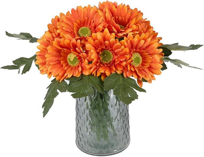 IPOPU 2 Bundles Fall Artificial Gerbera Daisy Flowers 14 Heads Orange Fake Daisy with Stems Faux Silk Daisy Flowers for Wedding Bridal Bouquet Party Floral Arrangements Home Decoration (Orange)