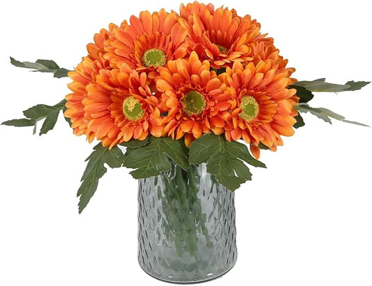 IPOPU 2 Bundles Fall Artificial Gerbera Daisy Flowers 14 Heads Orange Fake Daisy with Stems Faux Silk Daisy Flowers for Wedding Bridal Bouquet Party Floral Arrangements Home Decoration (Orange)