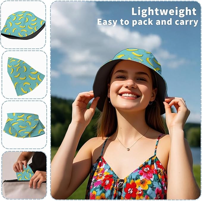 Bucket Hat for Women Men Unisex Sun Cap Packable Outdoor Fisherman Hat Headwear,Reversible Double-Side-Wear