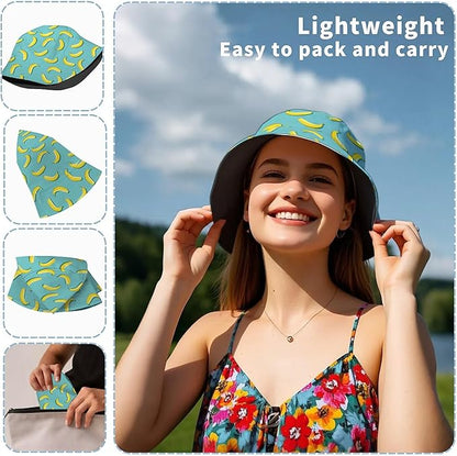 Bucket Hat for Women Men Unisex Sun Cap Packable Outdoor Fisherman Hat Headwear,Reversible Double-Side-Wear