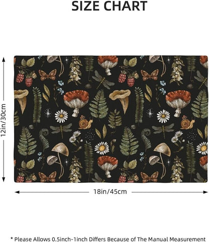 Mushroom Placemats Set of 4,Vintage Gothic Mushroom Fern Kitchen Place Mats Linen 12x18 Inch,Black 4 PCS, Style-5