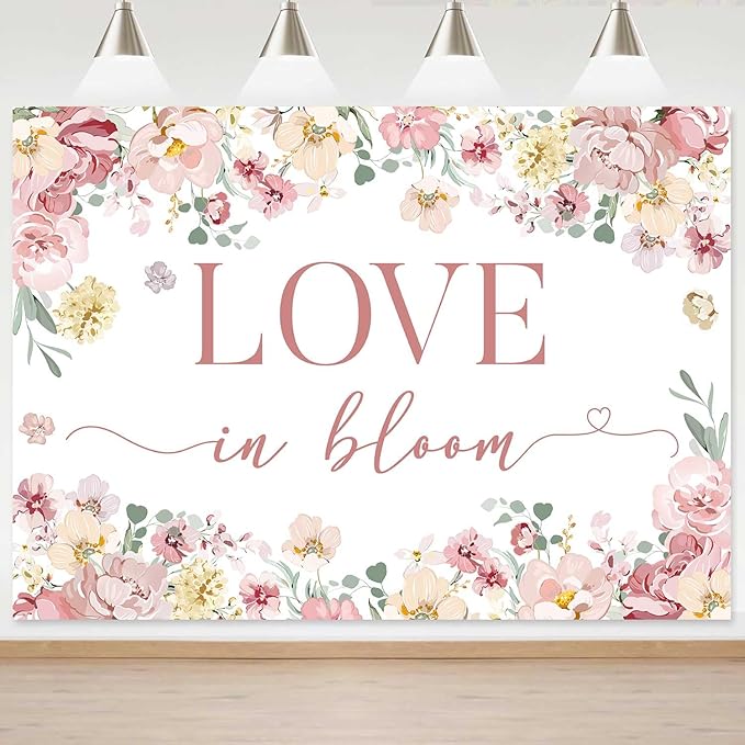 Sensfun Love in Bloom Bridal Shower Decorations Backdrop Rose Pink Wildflower Wedding Shower Background Boho Floral Engagement Banner Wedding Bachelorette Party Decorations Supplies 6x4ft