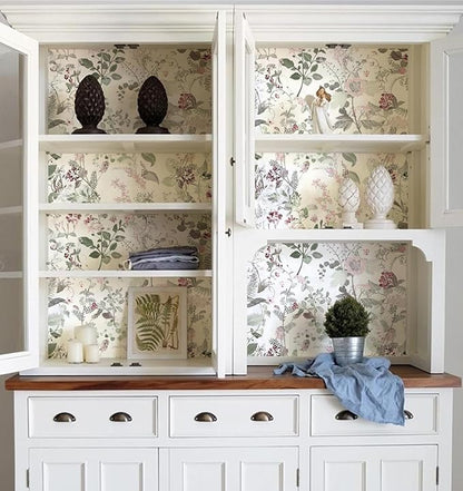 Erfoni 17.7"x118" Floral Peel and Stick Wallpaper Boho Floral and Leaf Contact Paper for Cabinets Decorative Wallpaper Flower Modern DIY Self Adhesive Removable Wall Paper Covering Bedroom Wall Vinyl