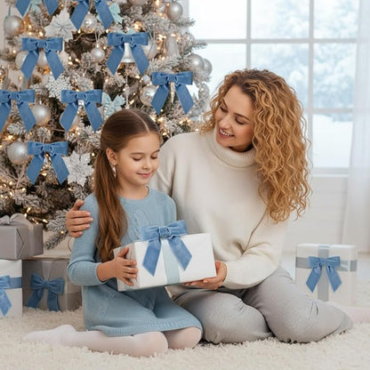 30 Pcs Velvet Ribbon Bows 5" x 4" Pre Tied Christmas Velvet Bows with Twist Tie for Gift Packaging Christmas Tree Wreaths Door Windows Wedding Party Decoration(Dusty Blue)
