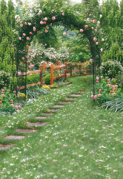 AOFOTO 10x15ft Wedding Archway Backdrop Romantic Garden Flowers Photography Background Beautiful Floral Pergola Pathway Bride Lovers Woman Girlfriend Artistic Portrait Decoration Photo Studio Props