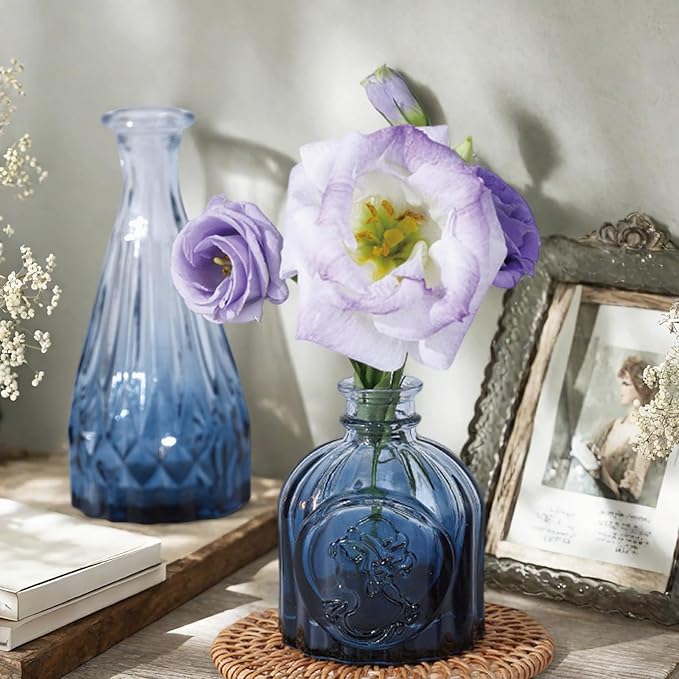 Glass Bud Vases Set of 36PCS, Small Flower Vases for Wedding Centerpiece Table Decoration, Vintage Vase in Bulk for Flower Arrangements, Mini Vase for Birthday Party, Festival Home Decor, Blue