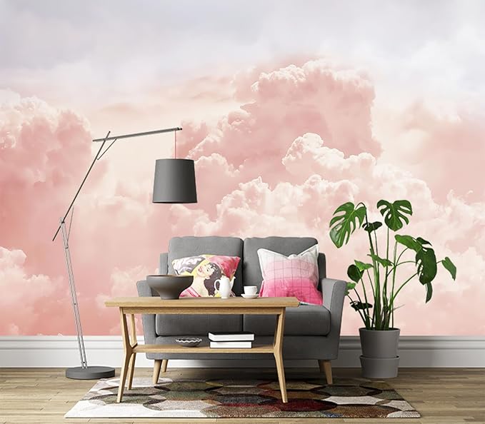 Eierme-Sun and Cloud Background with a Pastel Colored Mural Wallpaper Peel and Stick 160" x 114"
