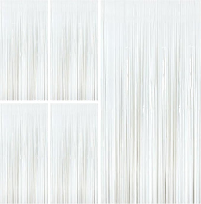 White Party Streamers Foil Fringe Backdrop Curtains Tinsel Streamers Birthday Party Decorations Fringe Backdrop for Birthday Party Graduation Bridal Shower