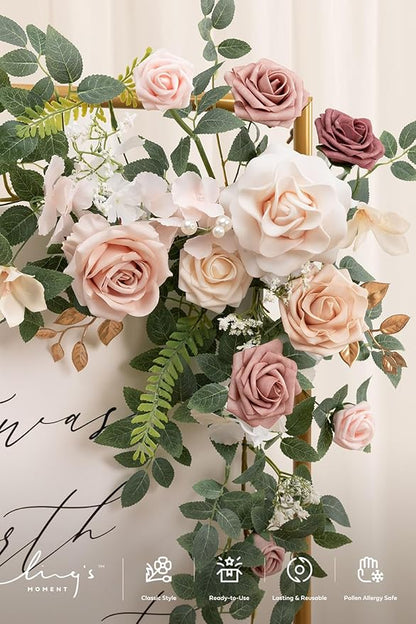 Ling's Moment Wedding Artificial Welcome Sign Flowers Swag Arch Floral Garland Decorations Dusty Rose Cream Ceremony Reception Entrance Entryway Party Banquets Easel Wall Home Outdoor(NOT Include Sign
