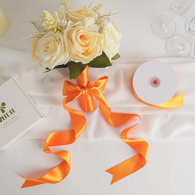MEEDEE Orange Satin Ribbon - 1.5 inch Double Faced Satin Ribbon, 50 Yards - Neon Tangerine - For Christmas, Thanksgiving, Halloween, Weddings, Flower Arrangements