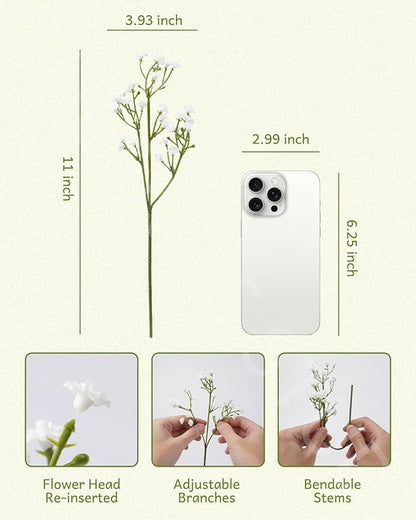 Babys Breath Artificial Flowers Bulk, 36Pcs Fake Baby Breath Flowers Artificial 11inch White Faux Gypsophila Real Touch Flowers for Wedding DIY Bouquet Arrangement Party Home Garden Decoration