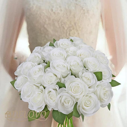 52pcs White Roses Artificial Flowers Ivory Fake Flowers Silk Roses with Stems for DIY Wedding Bouquets Bridal Shower Centerpieces Arrangements Party Decorations