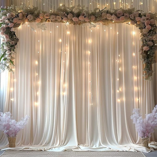 20x10ft Wrinkle Free Ivory Backdrop Curtain for Parties Soft Fabric Drapes Wedding Ivory Curtain Backdrop for Birthday Party Decorations Background for Photography 5x10ft,4 Panels