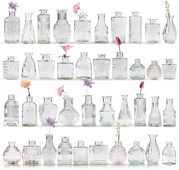 40 Pcs Bud Vase Set, Vases for Centerpieces, Cute Glass Bud Vases in Bulk, Small Vases for Flowers, Clear Vase Set for Wedding Decorations, Home Table Flower Décor