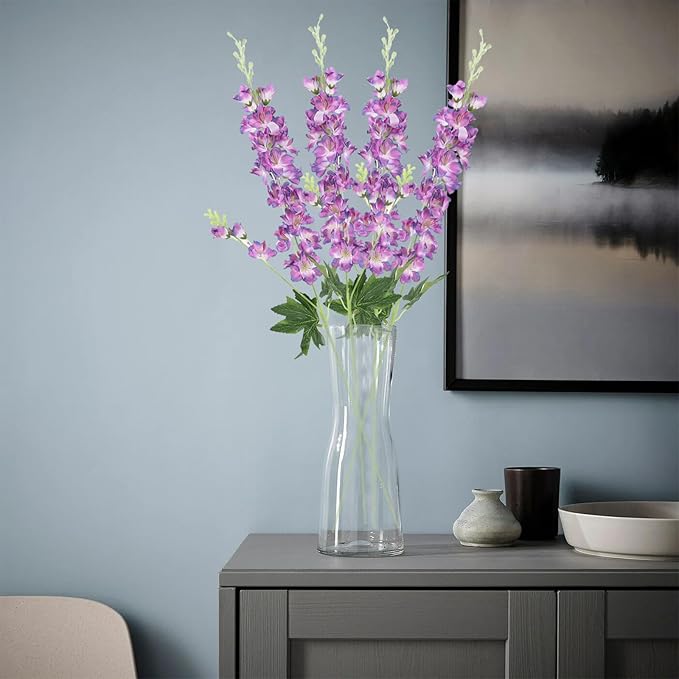 8PCS Delphinium Artificial Flowers 33.5'' Silk Faux Hyacinth Flowers Long Stem Artificial Snapdragon Flowers for Tall Vase Home Wedding Garden Table Centerpieces Decor(Colorful Purple)