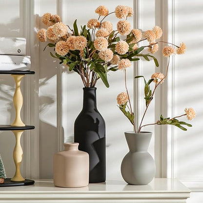 Ceramic Flower Vase Set of 3, Fake Flowers in Vase for Centerpieces with 8 Artificial Autumn Chrysanthemums Artificial Decorative Swags