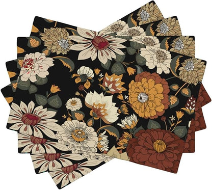 Boho Flower Placemats, Colorful Bohemian Floral Place Mat Set of 4,Wildflower Summer Table Mats for Party Kitchen Dining Decoration 4 PCS, Style-10
