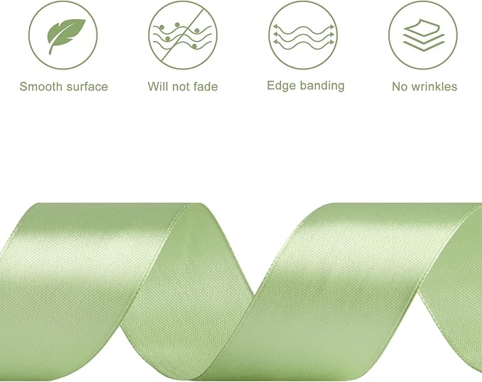 1-1/2 Inches 50 Yards Sage Green Satin Ribbon, Solid Fabric Ribbon Roll for Flower Bouquets, Gift Wrapping, Wedding, Handmade Crafts