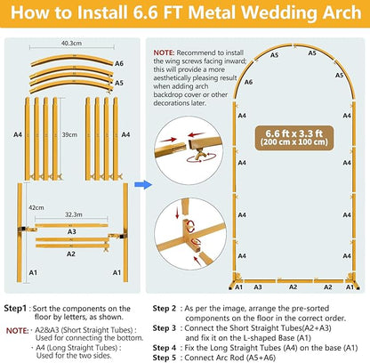 6.6 FT Wedding Arch Backdrop Stand for Party, Balloon Arch Stand, Wedding Arches for Ceremony, Metal Gold Arch Frame Backdrop Stand for Bridal Baby Showers Birthday Decoration Photo