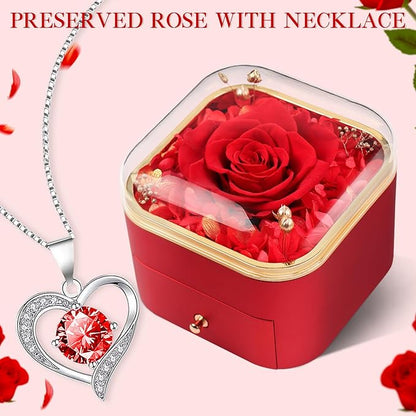 Beferr Birthday Gifts for Women Mom Preserved Real Rose with Necklace Eternal Roses Fresh Flowers for Delivery Prime anniversary Purple Gifts for Grandma Wife Daughter Sister