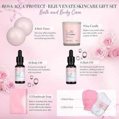 Christmas Gifts for Women, Spa Gifts 28pcs Rose Facial Skin Care Set for Women, Face Cream, Bath Oil, Serum, Shower Accessories - Bath and Body & Facial Kit - Birthday, Valentine's, Bridal Shower