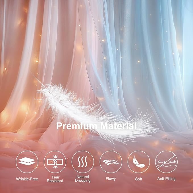 Tulle Curtain Backdrop with 300 LED Fairy Lights for Parites Wrinkle-Free Sheer Curtain Drapes Photo Back Drop for Wedding Baby Shower Bridal Shower Birthday Home Décor - 10ft×10ft, Pink Blue