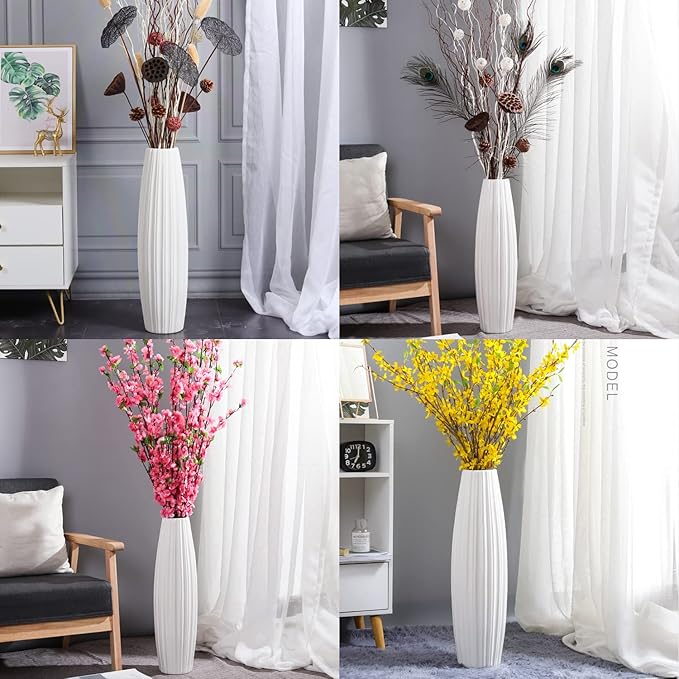 Large Floor Ceramic Vase 24 Inches Tall,White Modern Flower Tall Vases for Office, Home,Farmhouse,Living Room Décor,Simple Origami Design Fall Decorative Porcelain Flower Arrangement Vase Ideal Gift