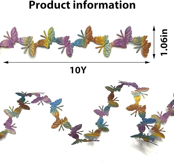 10 Yards Colorful Gradient Butterfly Ribbons, Butterfly Shape Lace Ribbons Butterfly Shape Trim Garland Rope Gift Wrapping Ribbon for Gift Wrapping Wedding Birthday Party Decoration