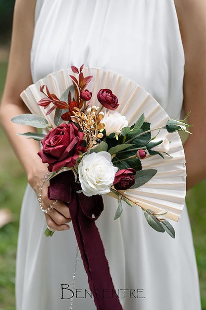 Burgundy Wedding Bouquet,Bridesmaid Bouquet for Wedding Ceremony Anniversary, Party and French Rustic Vintage Wedding,Artificial Flowers