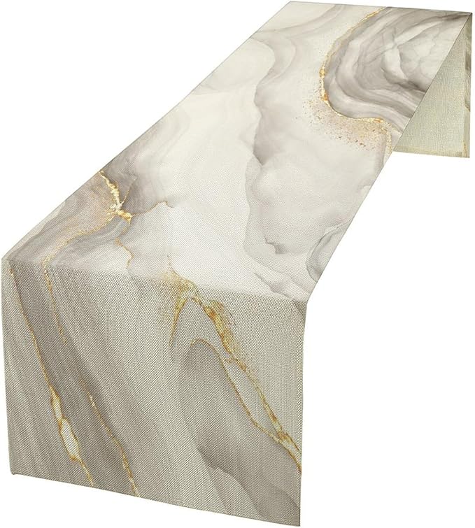 White Grey Marble Table Runner Abstract Modern Luxury Ink Texture Gold Veins Dinner Runner Table Decoration for Home Kitchen Dining Holiday Party 13x60in