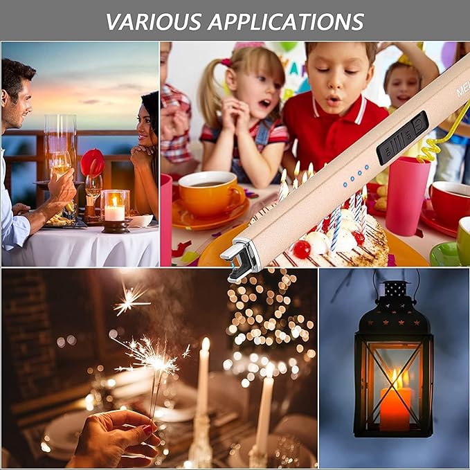MEIRUBY 2 Pack Electric Candle Lighter, Christmas Stocking Stuffers Gifts for Women Mom Men Wife Sister, USB Arc Rechargeable Windproof Long Lighter for Candle BBQ Housewarming Birthday Gifts Idals