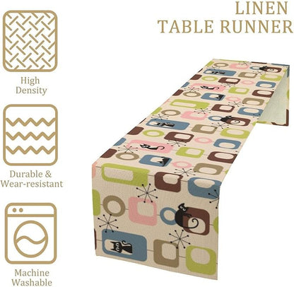 Mid Century Modern Black Cat Table Runner,Table Runners for Kitchen Dining Modern Tables Decor Decoration for Kitchen Family Dinner Table Holiday Party Farmhouse 13 x 108 Inch Pink