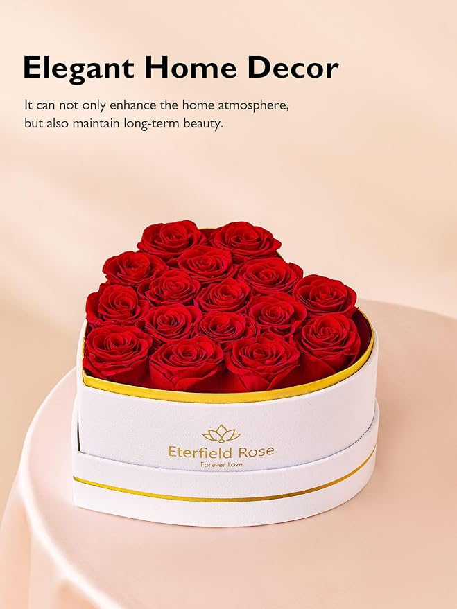 Eterfield 16 Forever Flowers in Heart Shape Box, Preserved Roses That Last a Year Preserved Flowers Birthday Gifts for Her Mom Women Wife Anniversary Valentines Day Mothers Day Christmas, Red