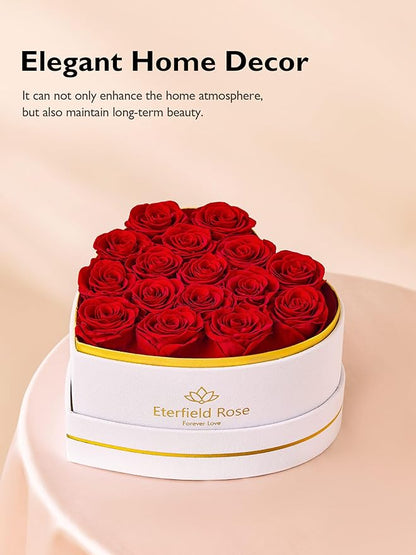 Eterfield 16 Forever Flowers in Heart Shape Box, Preserved Roses That Last a Year Preserved Flowers Birthday Gifts for Her Mom Women Wife Anniversary Valentines Day Mothers Day Christmas, Red