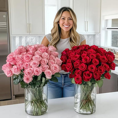 GlobalRose 50 Fresh Cut Assorted Roses Bouquet - Responsibly Sourced Roses Fresh Flowers - Flowers Fresh Bouquet for Wedding, Anniversary, Birthday & Special Occasions (2 Bunches of 25 Stems)