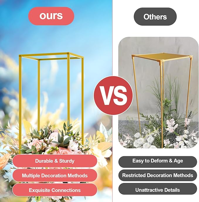 10PC 23.6" Flower Stand for Wedding Metal Cylinder Stands for Party Rectangular Gold Centerpieces Flower Vase Gold Pedestal Columns for Weddings Indoor Outdoor Flower Plant Stand Decoration