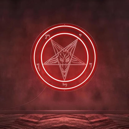 Pentagram Baphomet Satan Neon Sign, Gothic Baphomet Neon Light, Black Goat LED Sign, Gothic Home Decor Sign for Halloween Wall Art, 3D Engraved Neon Sign For Dorm College Party Christmas Gifts