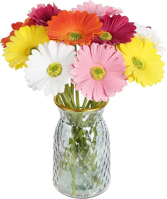 IPOPU Gerbera Daisy Artificial Flowers,20PCS Fake Daisies Artificial Daisy Flowers with Stems for Wedding Party Office Home Decorations(Mixcolor)