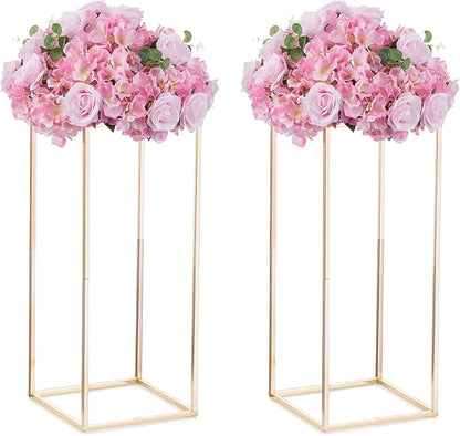Nuptio Gold Vase for Wedding Centerpieces with Acrylic Panel - 2 Pcs 23⅝ inch Tall Vases Centerpiece for Tables Home Party Decorations