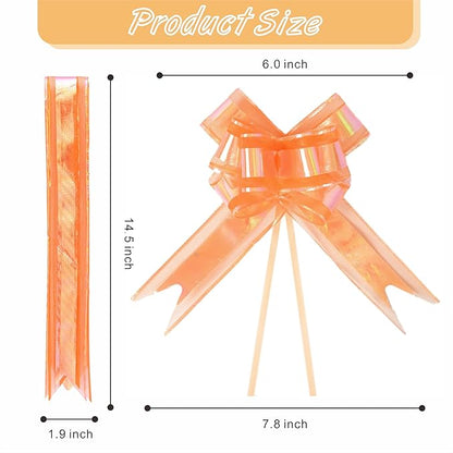 24PCS Orange Pull Bows for Gift Wrapping, 6" Large Pre-Tied Decorative Bows for Christmas, Wedding, Birthday, Party Decorations, Reusable Instant Floral Decors for Gifts, Bouquets, Baskets