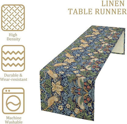 William Morris Floral Table Runner, Vintage Flowers Botanical Printed Table Runner for Home Kitchen Dining Table Decoration,13x90 Inch Strawberry Thief