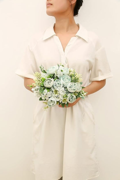Artificial Flowers Fake Peony Silk Mini Plastic Bridal Flowers for DIY Wedding Bouquets Home Decorations 4 Packs(Light Blue)